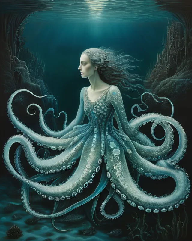 A half woman half octopus a Her - Free AI Photo Generator - starryai