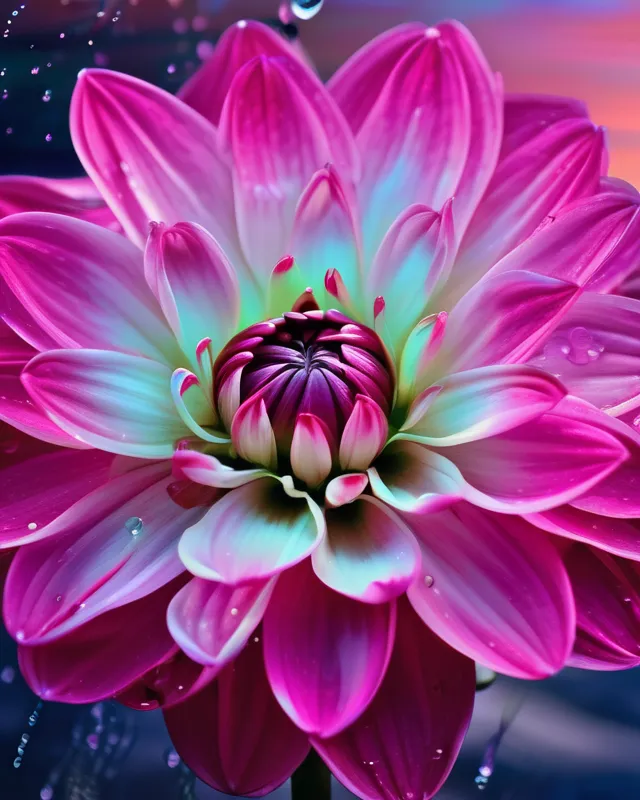 Magical Fantastic Pink Dahlia Flowers, Liquid Structure, Flying Petals, Sparks, Lightning, Splash, Portrait Photography, Fantasy Background, Intricate Patterns, Ultra Detailed, Luminous, Radiance, Ultra Realism, Complex Details, Intricate Details, 16k, HDR, High Quality, Trending On Artstation, Sharp Focus, Studio Photo, Intricate Details, Highly Detailed, By Greg Rutkowski