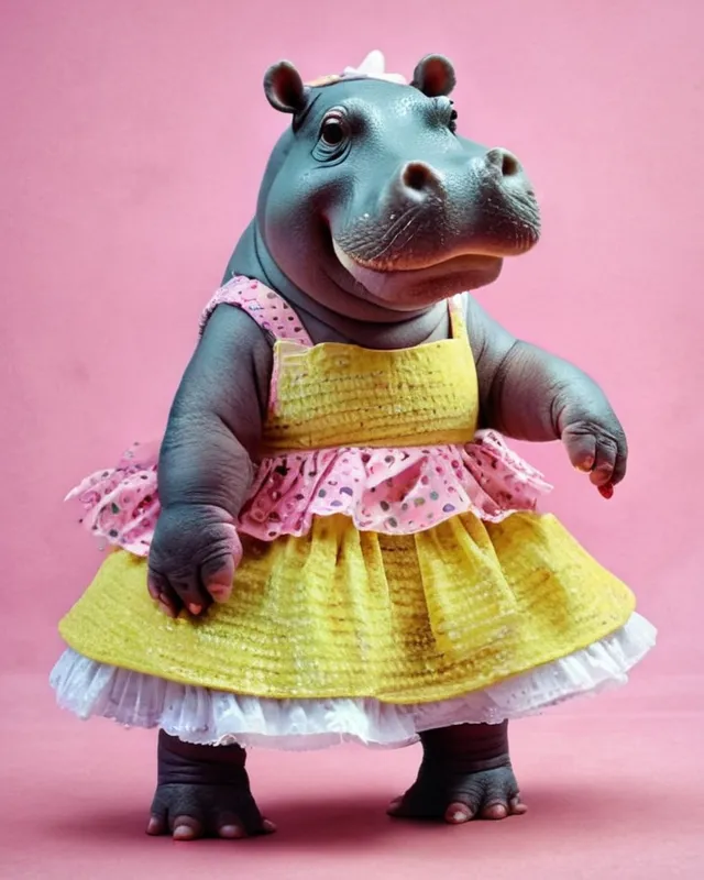 A hippo a dress - AI Photo Generator - starryai