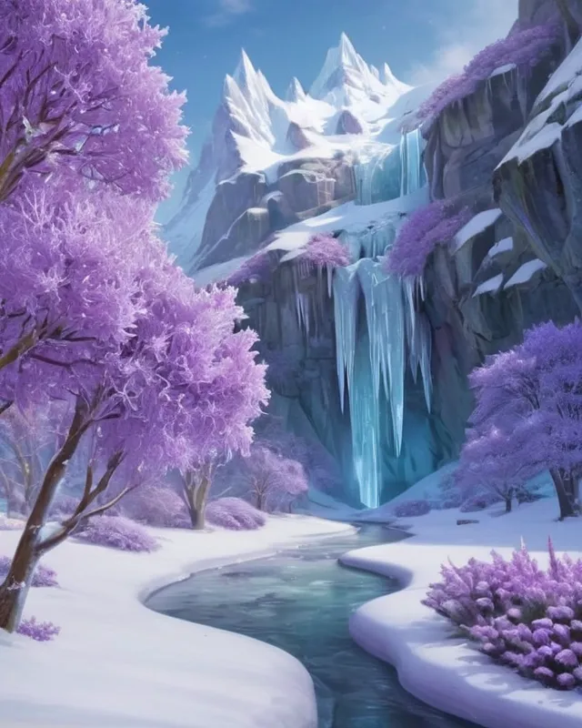 Frozen Lilac Vale a serene winter - Free AI Photo Generator - starryai