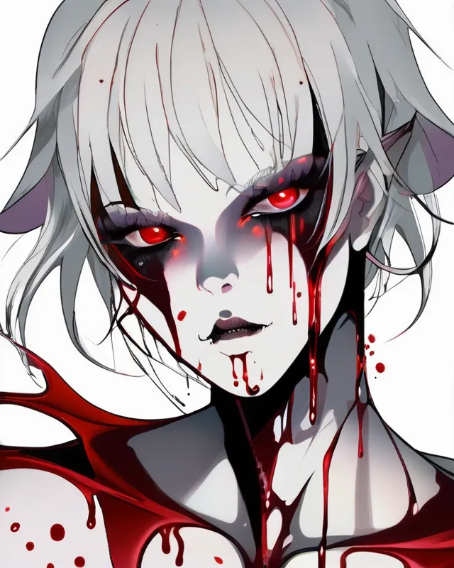 A blood sucking white glowing eyes that are bleeding demon possessed person