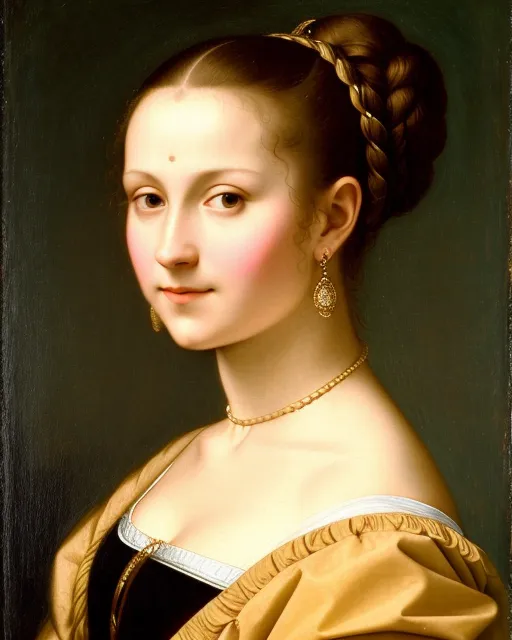 1600s woman her hair a bun wearing AI Photo Generator starryai