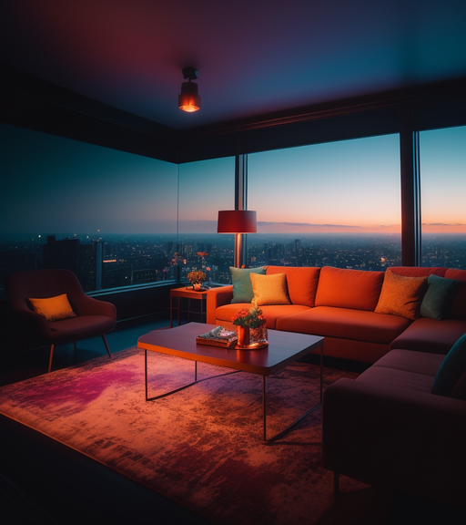 A Collision Of Dimensions At The Horizon, Celestial Aesthetics, Denoise, Colorful, Ultra Realism, Fantasy Mixed With Futuristic, 4k, interior design, lounge, vistas