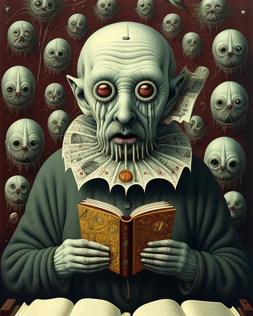 Old blind man reading a book scary ai photo generator starryai