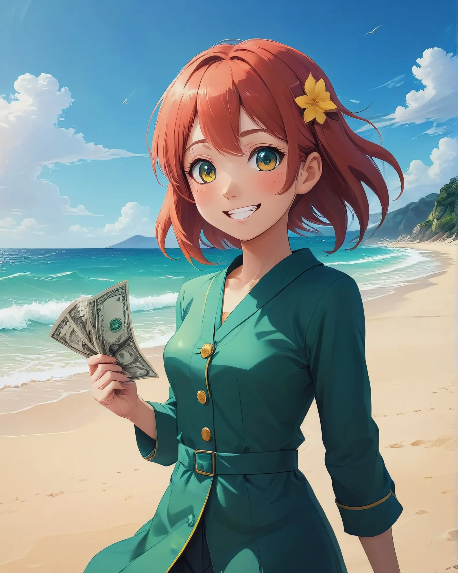 A MONEY WITH GOOD SMILE IN THE SIDE OF BEACH