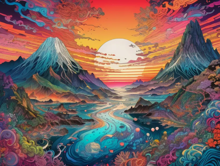 psychedelic art a mountainous on - Free AI Photo Generator