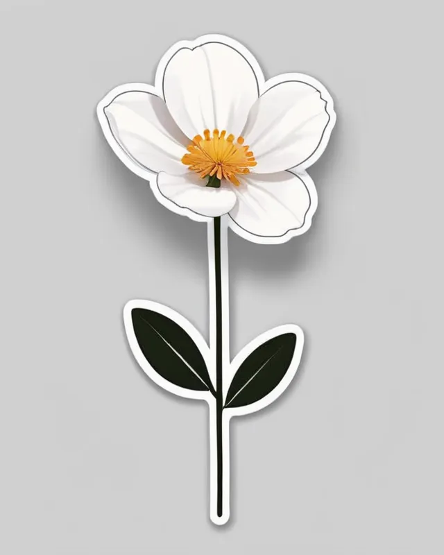 Minimalist sticker design, depicting a single flower in a white background, presenting clean lines and a simple color palette, reflecting a sense of elegance and tranquility; heightened by the use of negative space.