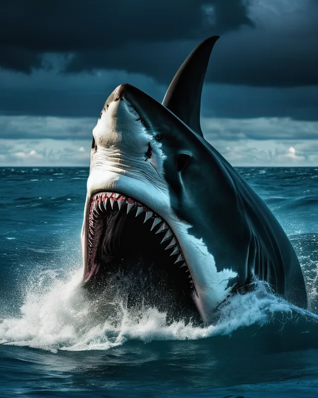Gigantic Megalodon shark ready - Free AI Photo Generator - starryai