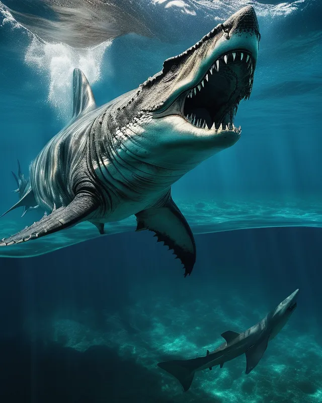 Gigantic Megalodon dinosaur shark - Free AI Photo Generator - starryai