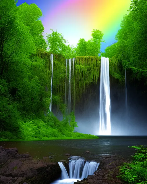 Beautiful Rainbow over a a forest - Free AI Photo Generator - starryai