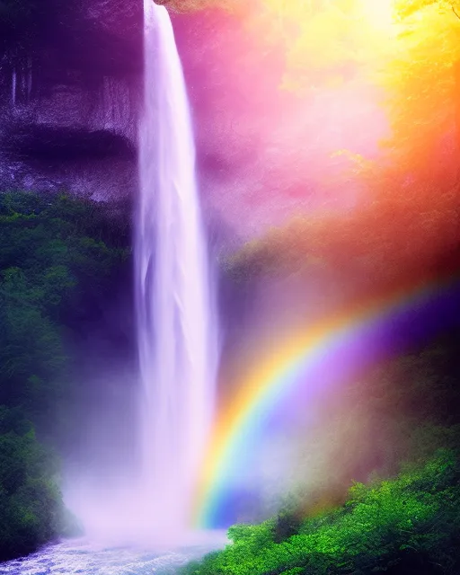 Beautiful Rainbow over a a forest - Free AI Photo Generator - starryai