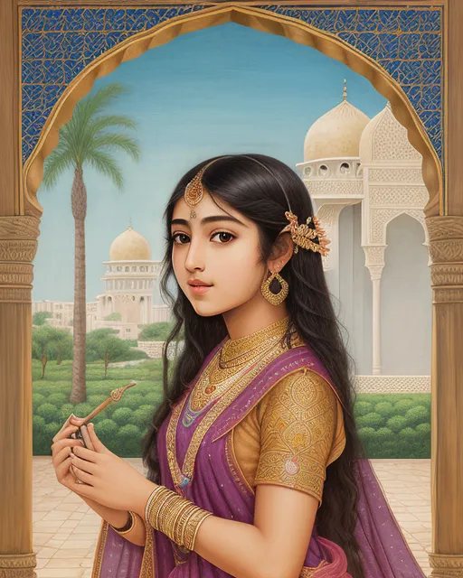 Beautiful girl, Indian miniature style