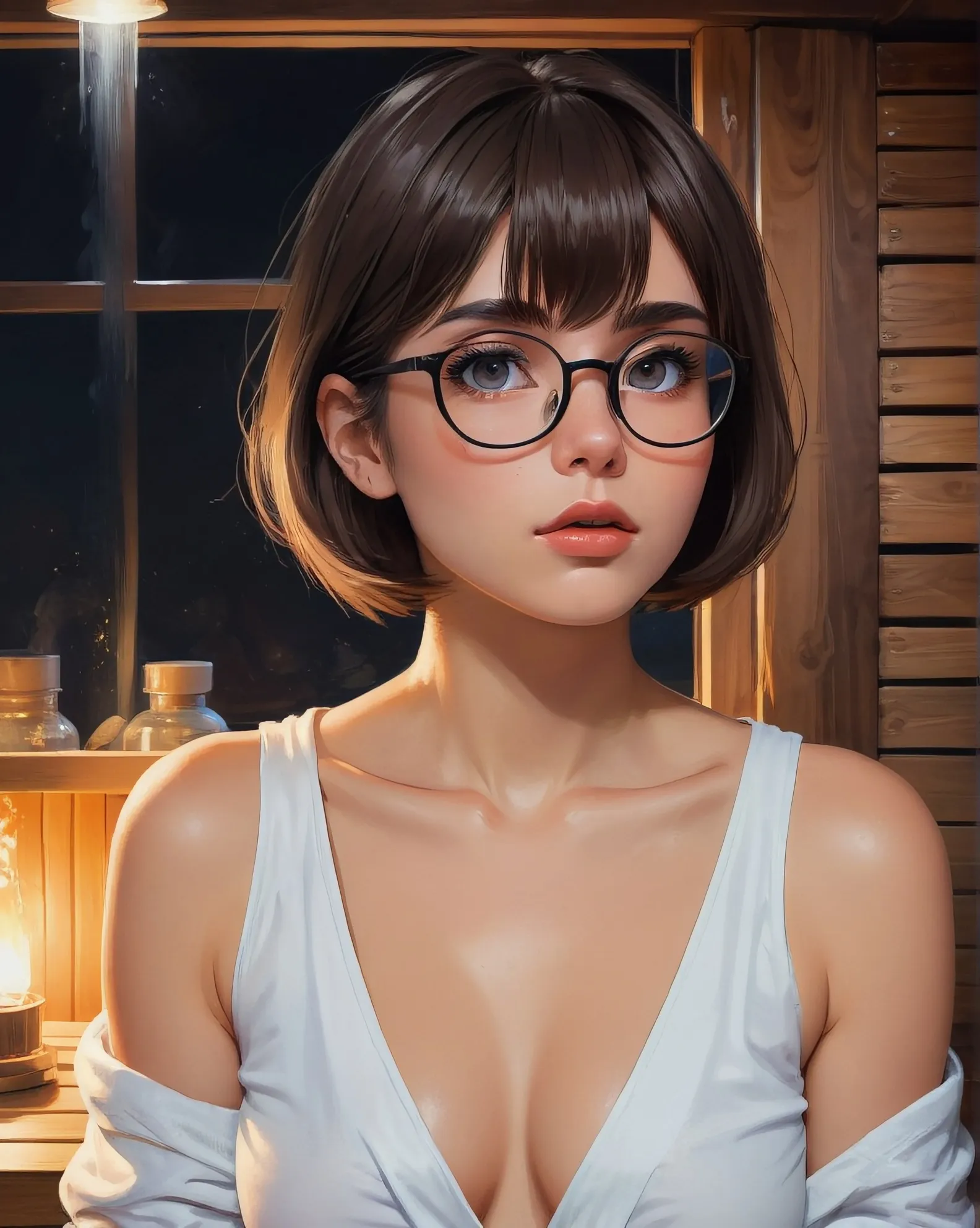 Sexy girl a sauna, short brunette hair - AI Photo Generator - starryai