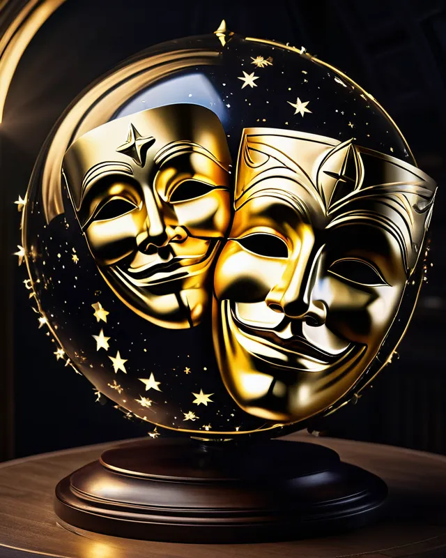 smiling golden mask comedy set - Free AI Photo Generator - starryai