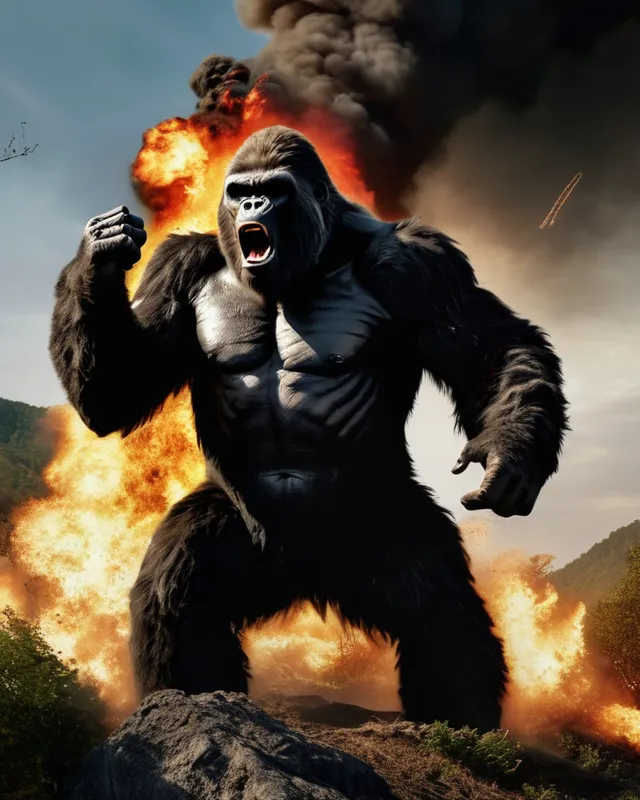 King kong standing angry screaming on - AI Photo Generator - starryai