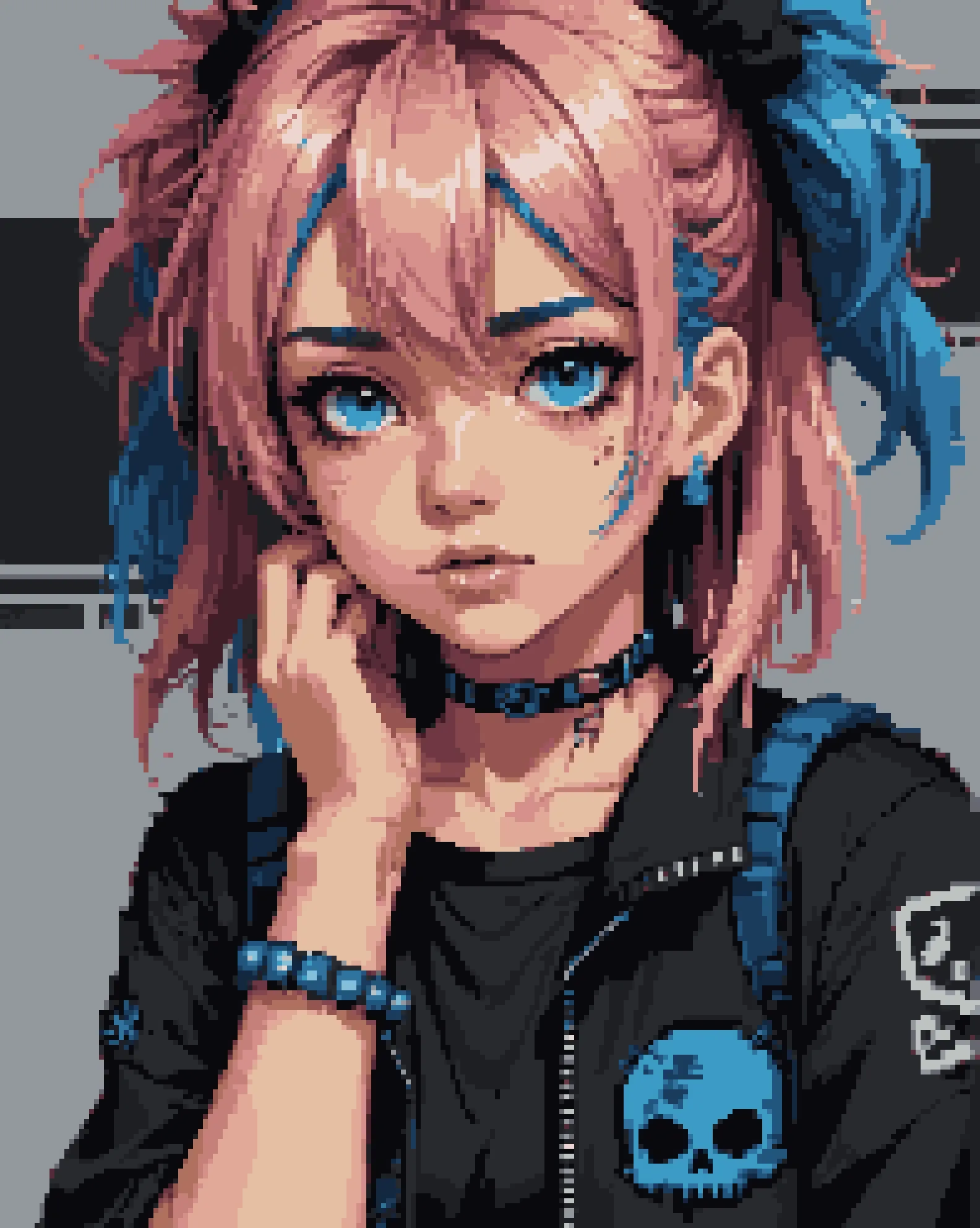 Pixel art Anime Punk anime girl, blue - AI Photo Generator - starryai