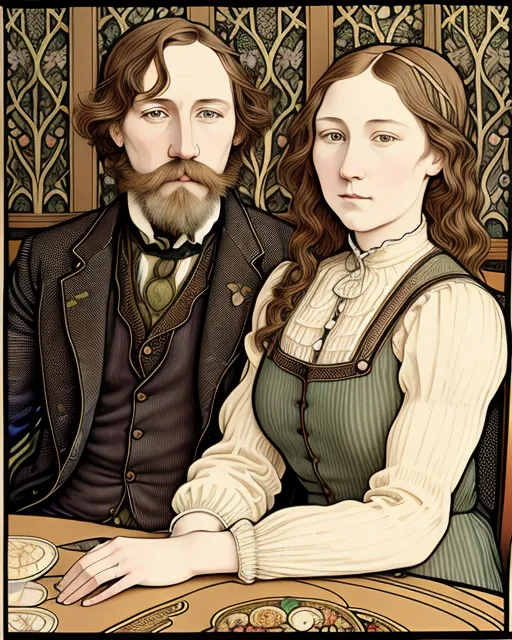 A man and a woman are sitting together at a dining table. 