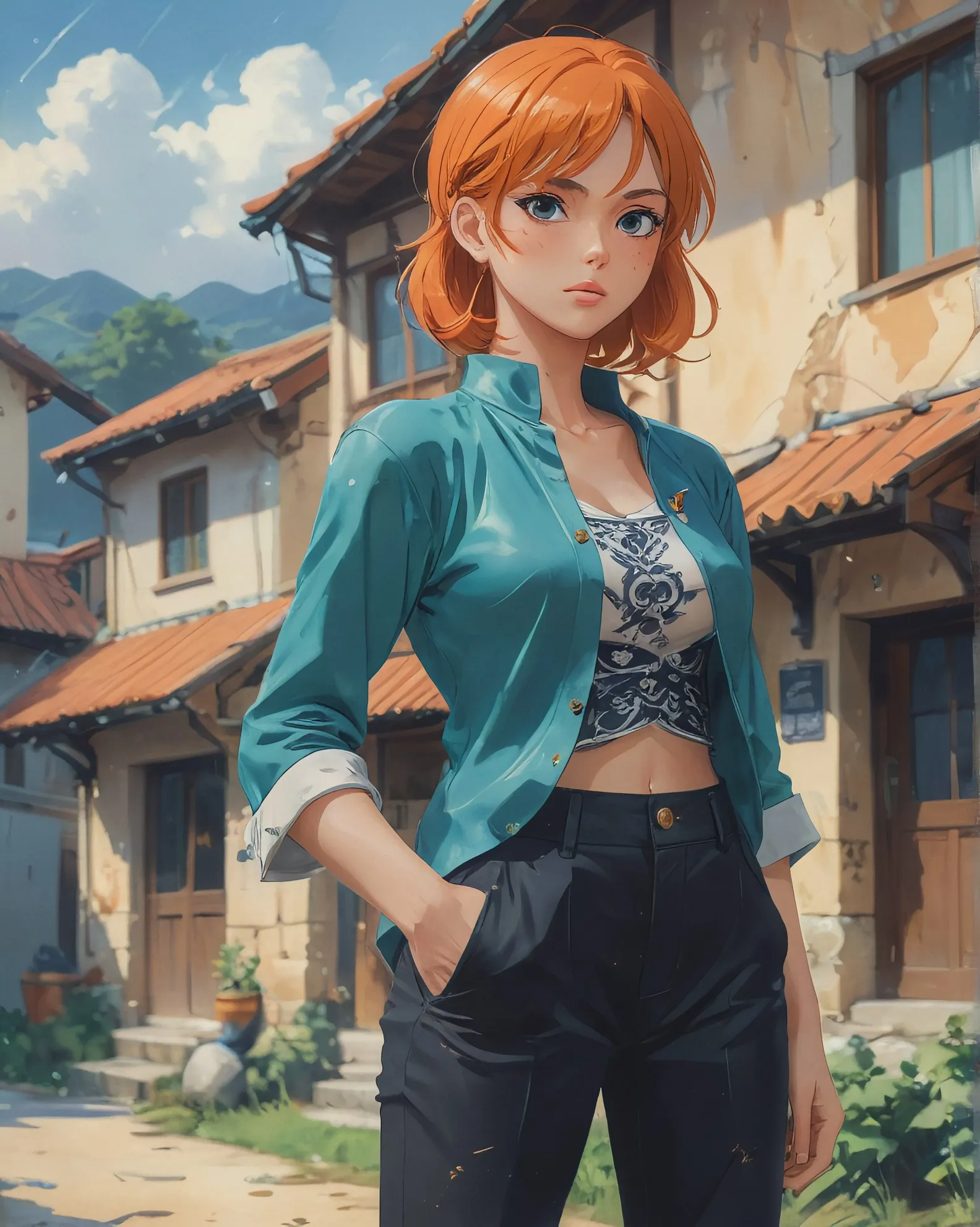 beautiful girl( nami from one piece - AI Photo Generator - starryai