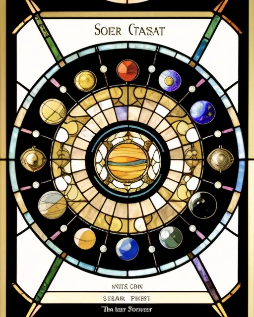 Solar System as stained glass. Tarot. Art Nouveau. Mucha. 