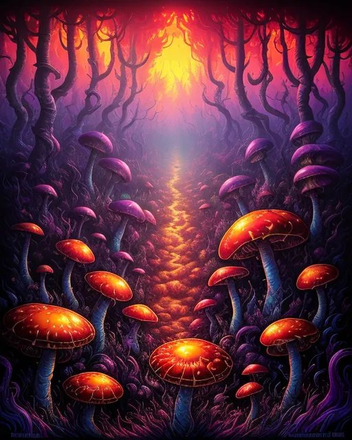 Fiery Fungi Forest - Free AI Photo Generator - starryai