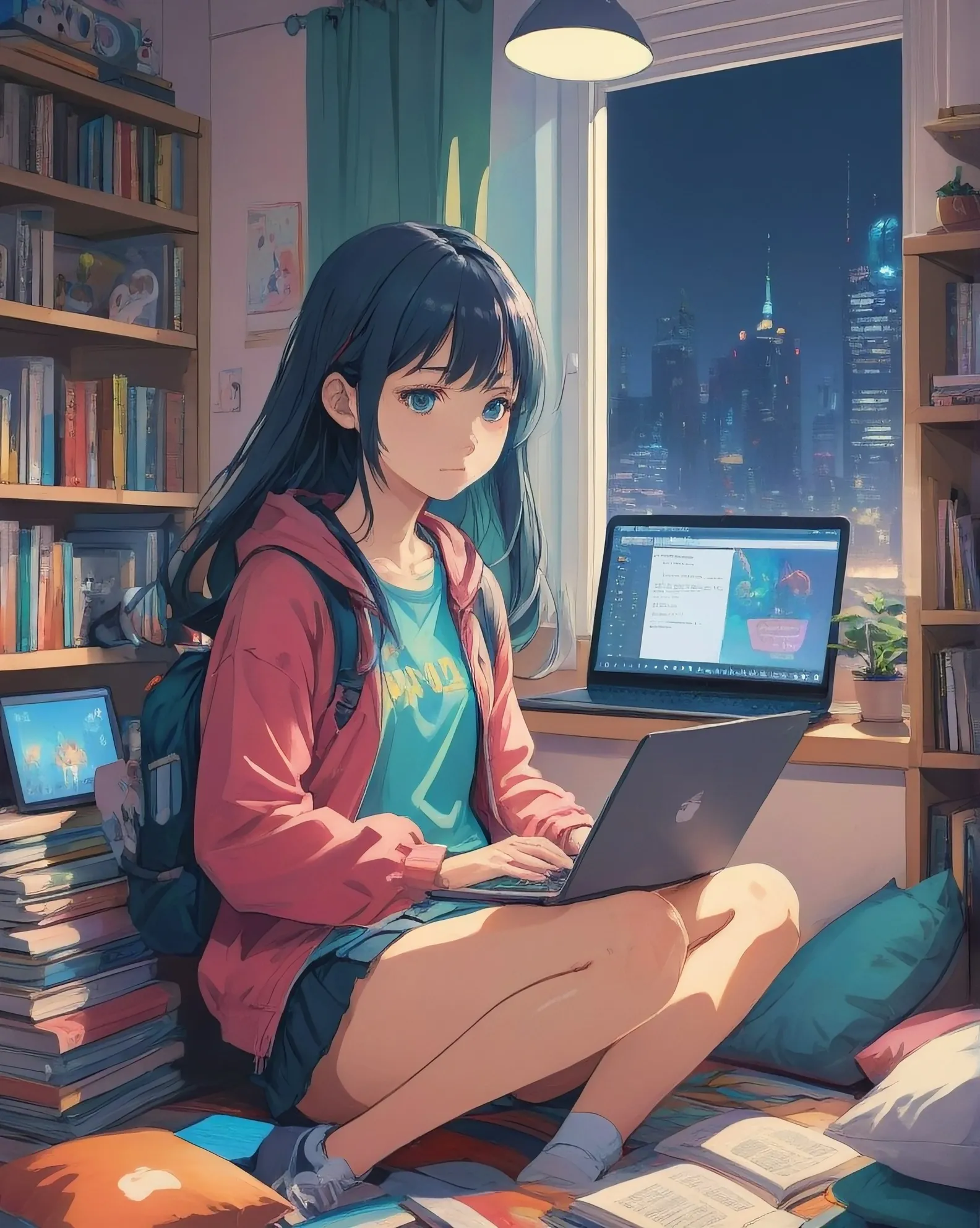 Girl Student sitting her Bedroom - Free AI Photo Generator - starryai
