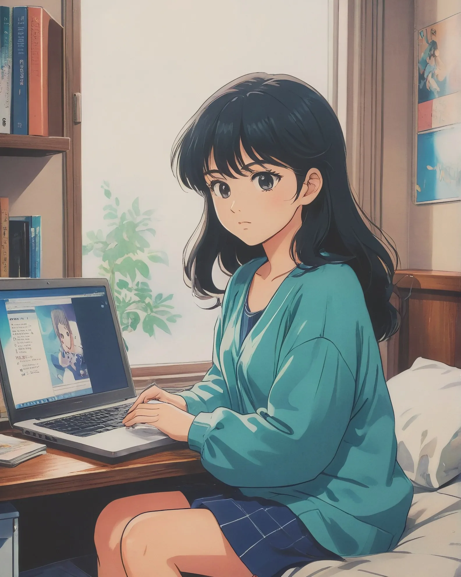 Girl Student sitting her Bedroom - Free AI Photo Generator - starryai