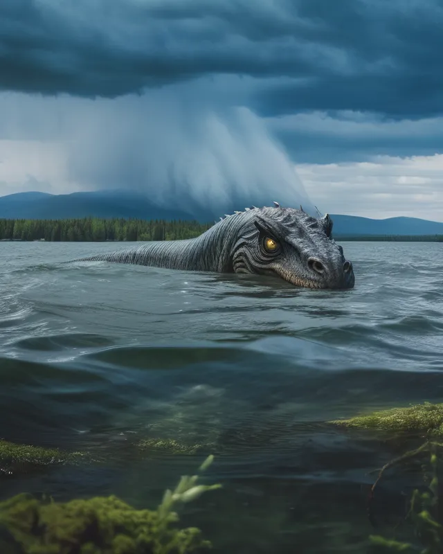 Giant lake monster appearing out - Free AI Photo Generator - starryai