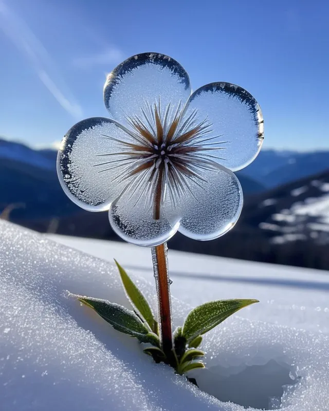 a flower made ice growing from - Free AI Photo Generator - starryai