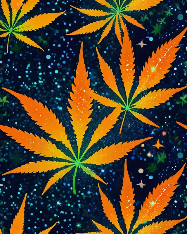 Weed with blue sparkles, marijuana, pot , green and orange 