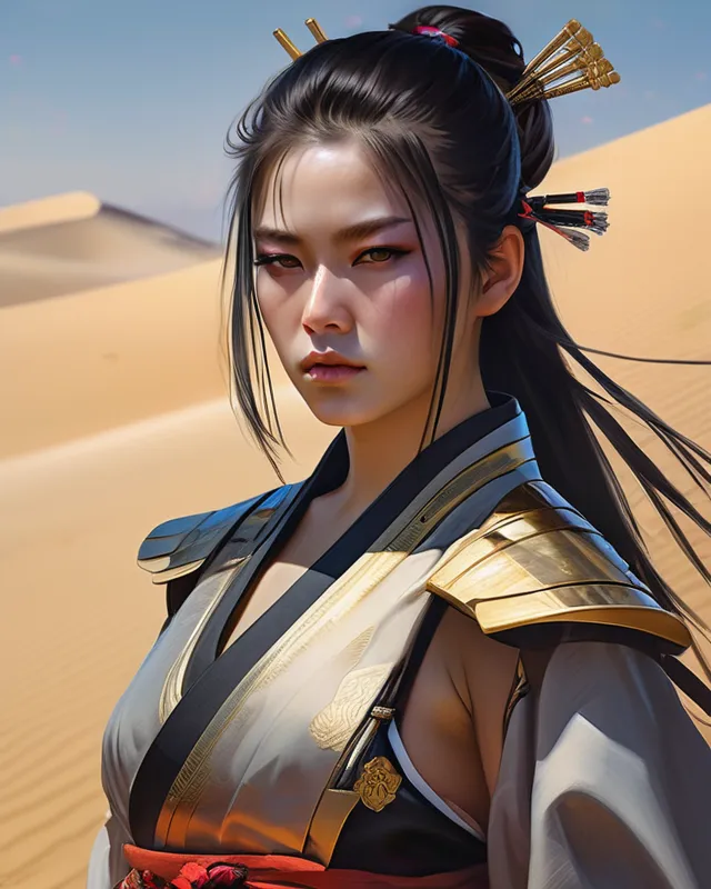 beautiful samurai girl golden eyes, - AI Photo Generator - starryai