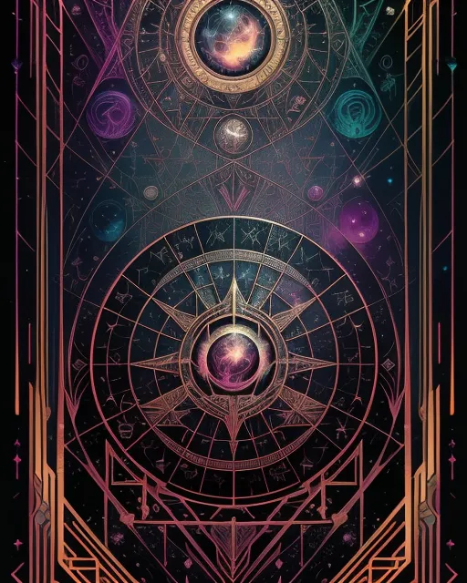 Alchemy, Mucha, Art Deco, Astrology, Zodiac, constellations, gradient, ombre, poster. 