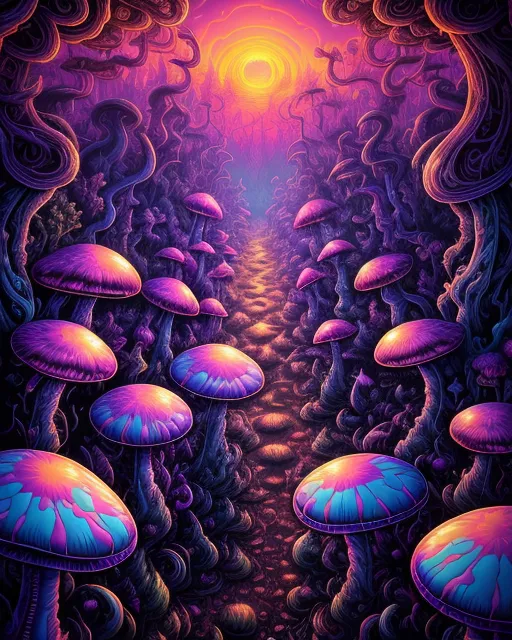 A psychedelic mushroom forest - Free AI Photo Generator - starryai