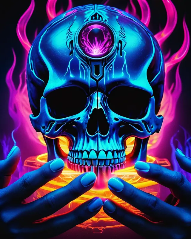 2025激安通販 Synthwave neon skull ripped half - Free AI Photo Generator 絵画