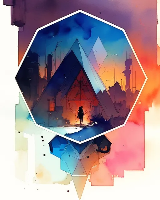 Design Concept Art, ScRGB, By Ismail Inceoglu, Coffee Paint, By Artgerm, Ghibli Art Style, Watercolor, Graphite, Hexagon, Tonal Colors, Space Art, Octal, Shaders, A Sunset