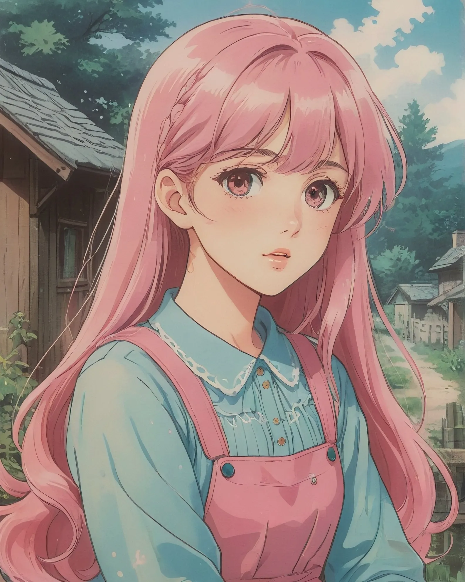 Pink long hair, pink cottagecore - Free AI Photo Generator - starryai