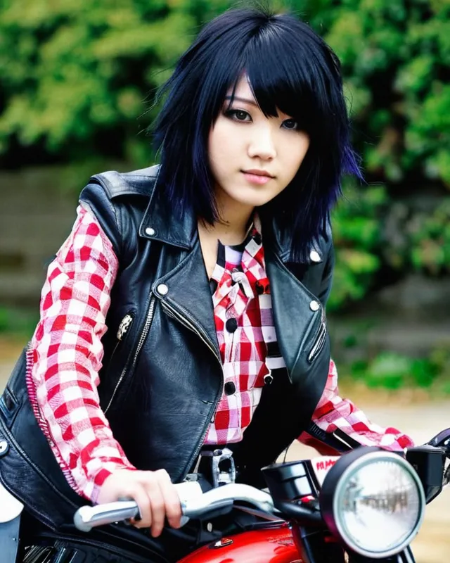 Motorcycle Emo Girl Mika - Free AI Photo Generator - starryai