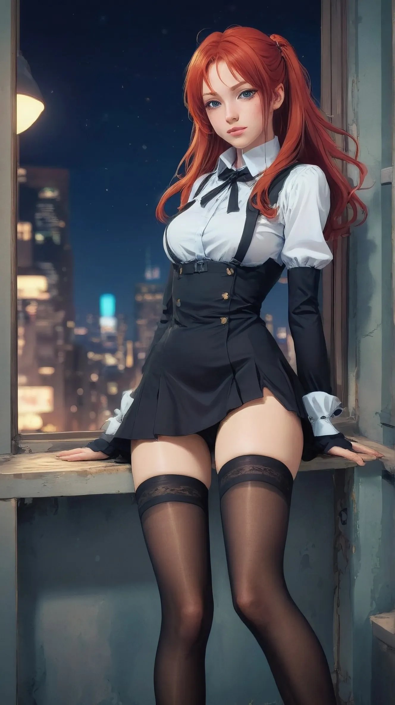 Beautiful redhead Anime girl thigh - AI Photo Generator - starryai