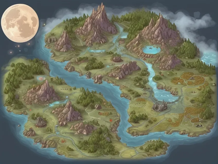 Fantasy game map art gray moon - Free AI Photo Generator - starryai