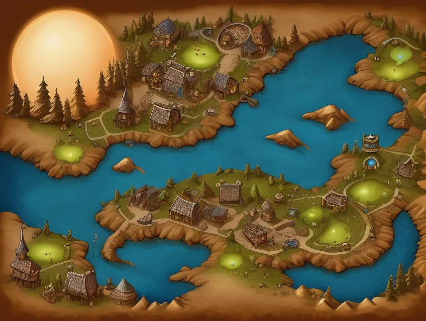Fantasy game map art moon village - AI Photo Generator - starryai