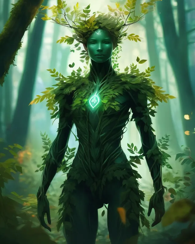 A humanoid figure made leaves art - Free AI Photo Generator - starryai