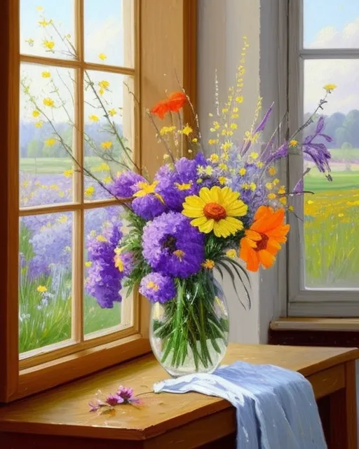 Vase wild flowers front open - Free AI Photo Generator - starryai