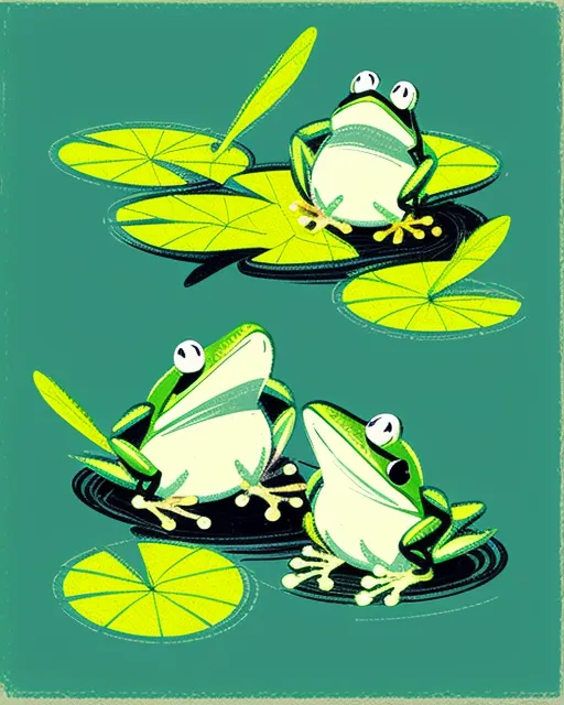 merry frogs, waterlily 