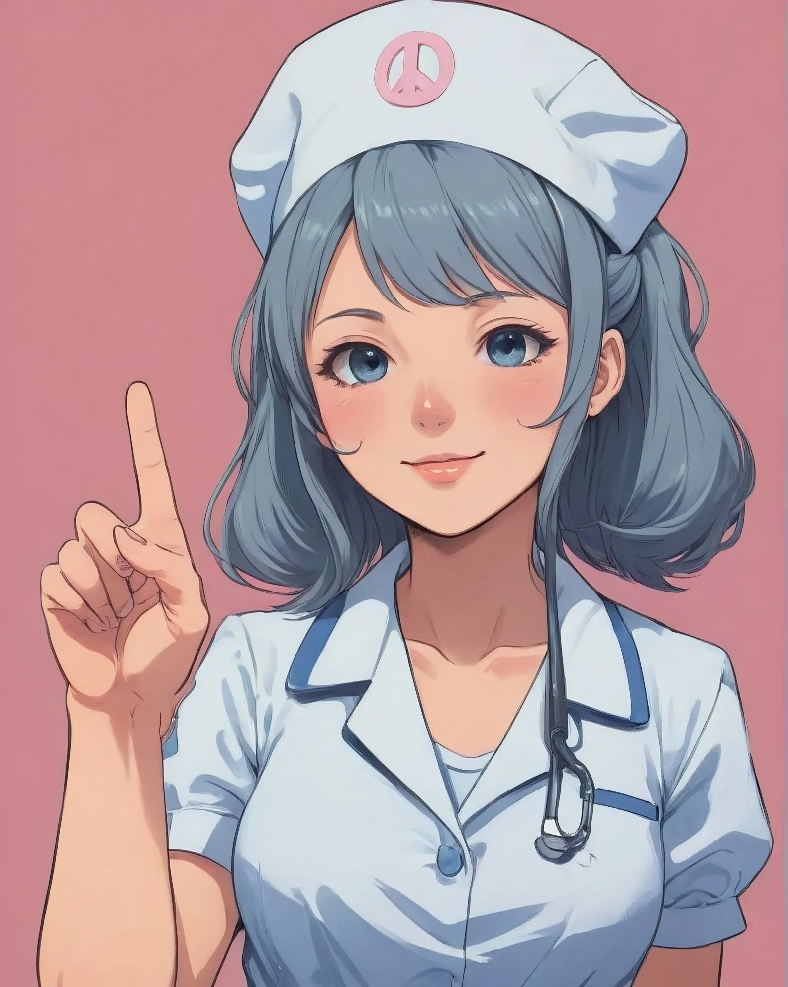 Nurse giving peace sign 