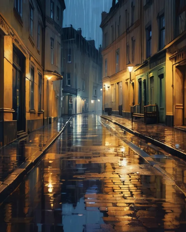 Rainy Street (copied prompt) - Free AI Photo Generator - starryai