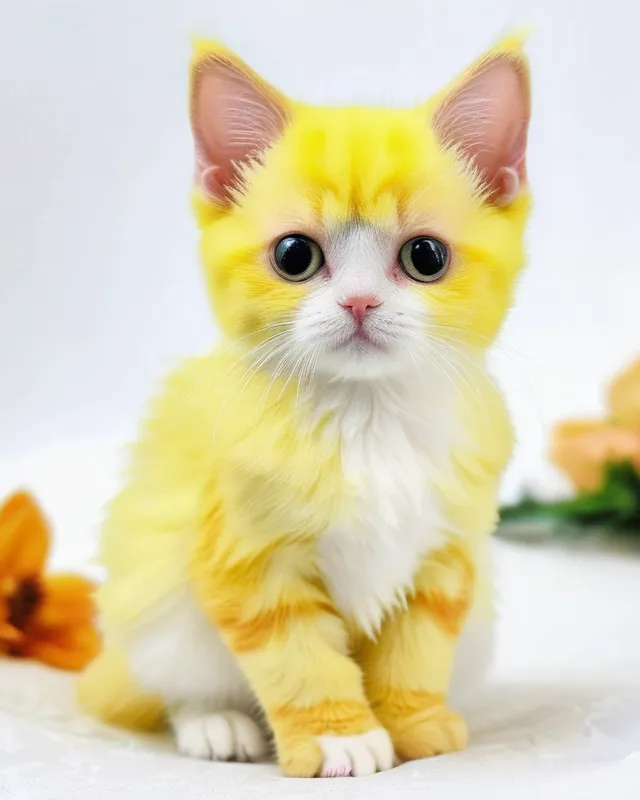 Bird Cat fusion hybrid, Yellow Canary / Kitty Cat Hybrid Fusion, Cat face Bird body ,  Canary with a Cat face., high quality 