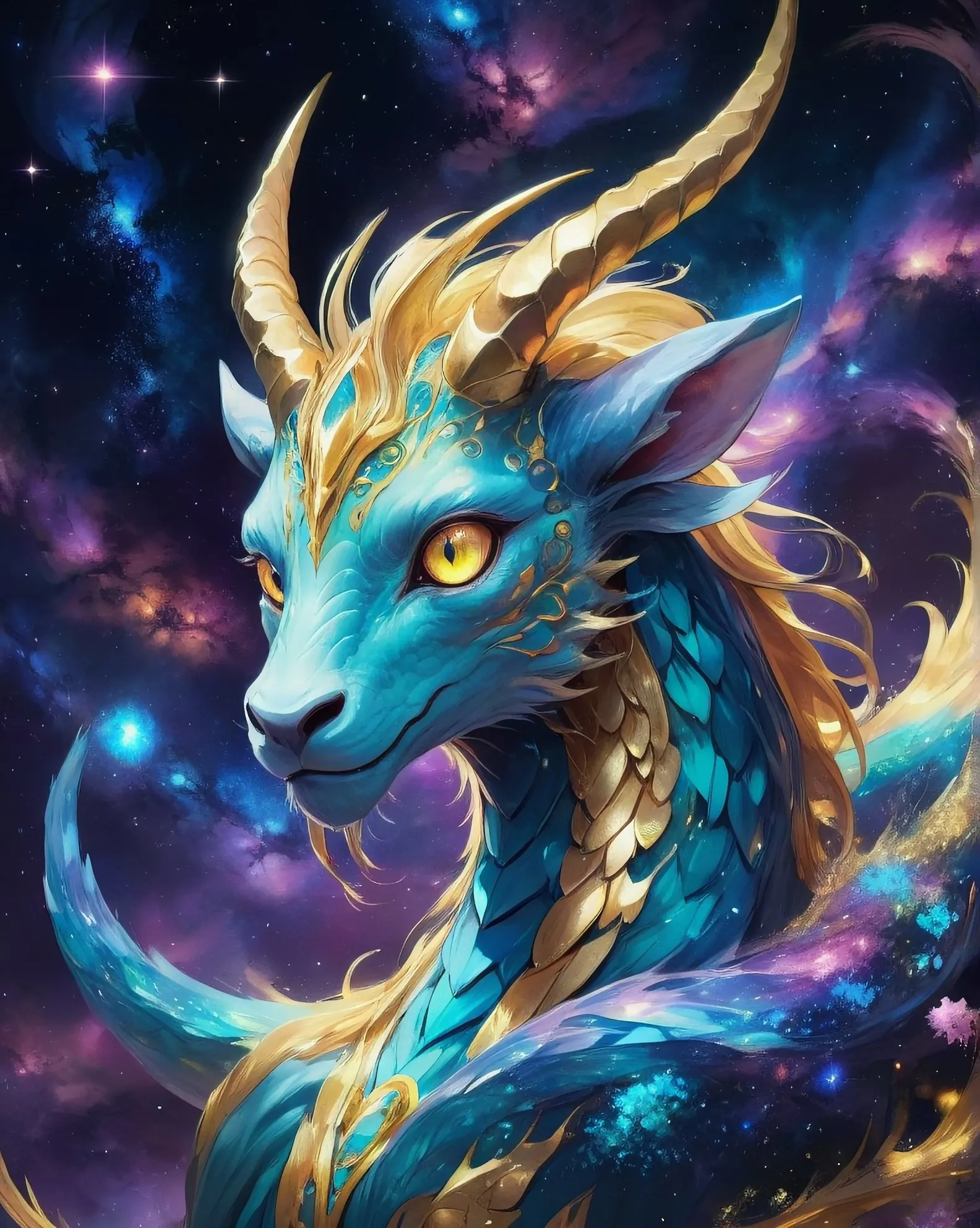 A creature opalescent scales, eyes - AI Photo Generator - starryai