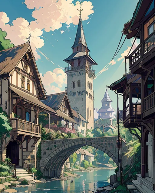 A town on a ravine where world - Free AI Photo Generator - starryai