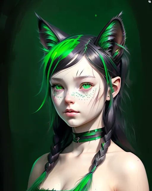 A girl cat ears shiny green eyes - Free AI Photo Generator - starryai