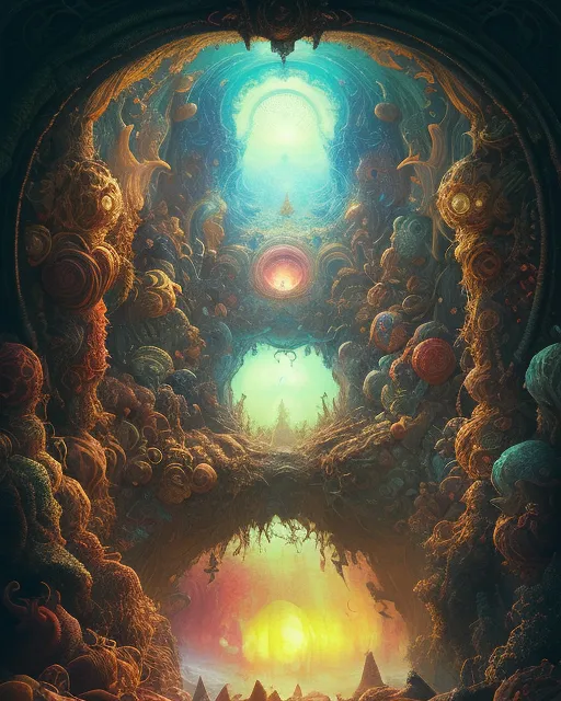 High Relief Gateway to the Underworld, hyper detailed by Heironymus Bosch,psychedelic art of a cosmic celestial landscape, sunset colorful, intricately detailed, fantasy, chaos,Professional Expressive Chiaroscuro oil paint effect,simultaneous color contrasting,by Hiernymos Bosch incandescent spots,air glow,atmospheric cinematic luminescent reflecting dappled light, horror,ultra realistic, intricate details,4k, cinematic incandescent ominous dappled light, luminescent undertones, marbling effect, worm's perspective