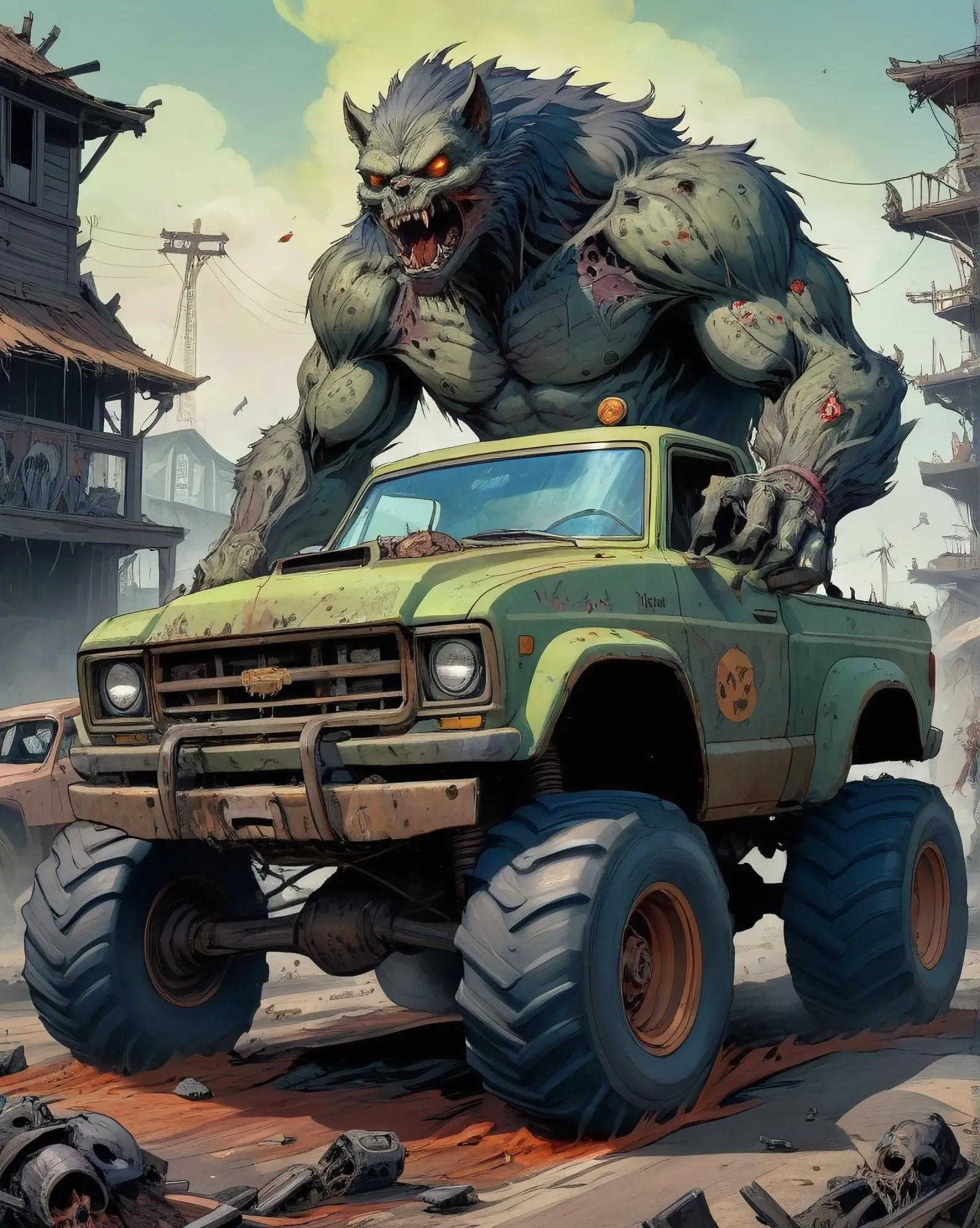 Werewolf Driving A terrifying werewolf driving a - Free AI Photo Generator - starryai